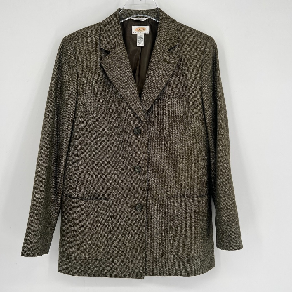 Vtg Talbots‎ Blazer Womens 10P Green Wool Silk Heritage Equestrian Preppy